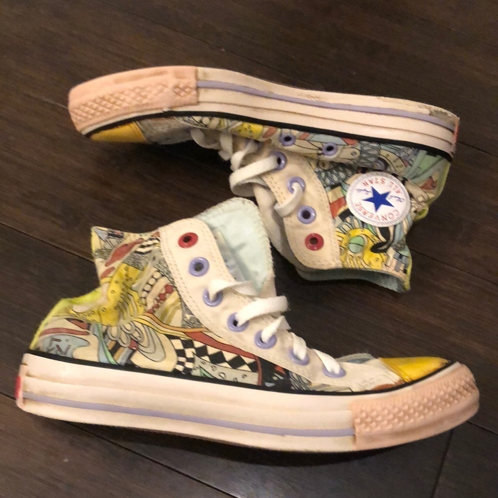 Converse product red colorful printed high top sneakers. Preloved